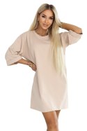 666-1 Bawełniana luźna sukienka oversize z krótkim rękawem - beżowa Numoco basic
