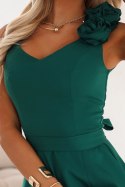 643-1 Elegancka wieczorowa suknia maxi z rozcięciem i różami - butelkowa zieleń Numoco