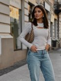 Bluzka esential w paski z rozcięciem - Beżowa