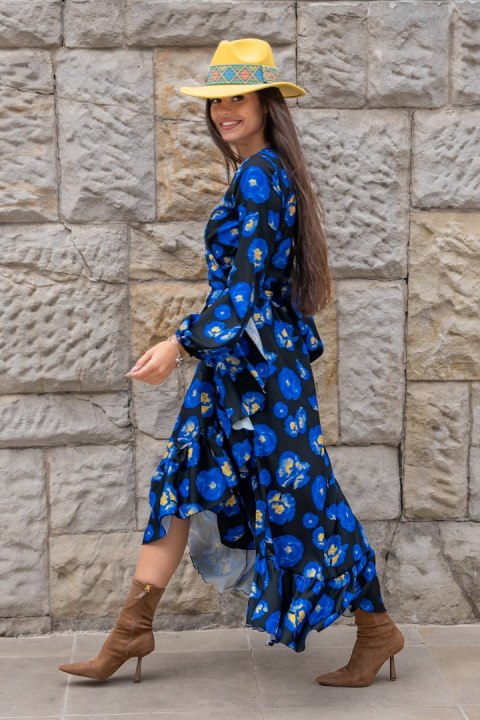Sukienka "ANNA" długa - Blue Flowers - M/L