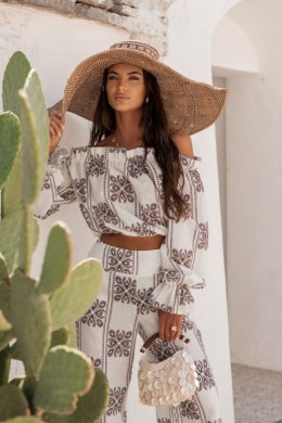 Komplet lniany MIA - Ricamo Brown - M/L