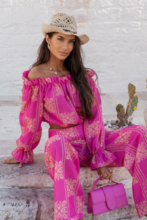 Komplet lniany MIA - Ricamo Pink - M/L