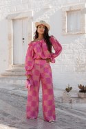Komplet lniany MIA - Ricamo Pink - M/L
