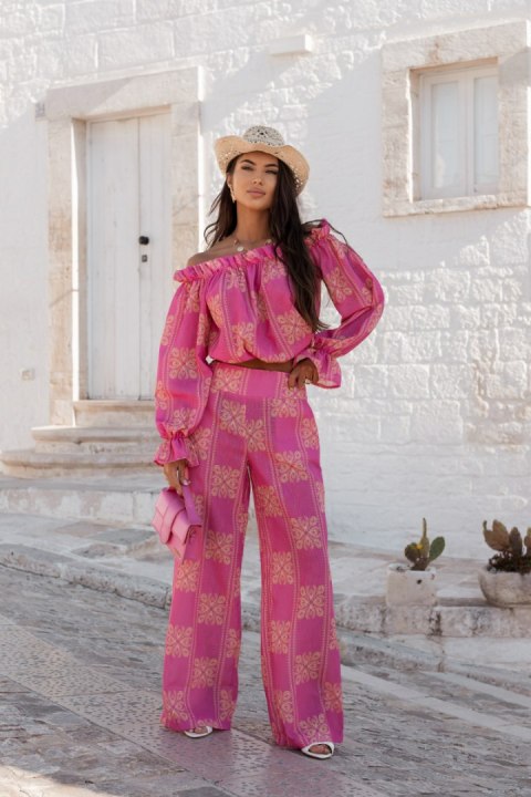 Komplet lniany MIA - Ricamo Pink - M/L