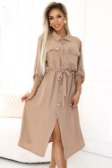 531-3 Szmizjerka midi ze złotymi guzikami i wiązaniem - MOCHA MOUSSE Numoco basic