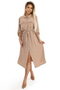 531-3 Szmizjerka midi ze złotymi guzikami i wiązaniem - MOCHA MOUSSE Numoco basic