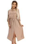 531-3 Szmizjerka midi ze złotymi guzikami i wiązaniem - MOCHA MOUSSE Numoco basic