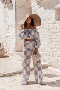 Komplet lniany MIA - Ricamo blue - M/L