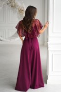 Elegancka Bordowa Sukienka Na Ramiączkach Z Cekinowym Bolerkiem 333-10 - bordowy