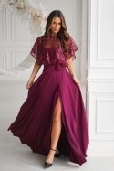 Elegancka Bordowa Sukienka Na Ramiączkach Z Cekinowym Bolerkiem 333-10 - bordowy