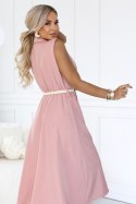596-6 Elegancka szmizjerka midi ze złotymi guzikami i paskiem - pudrowy róż Numoco basic