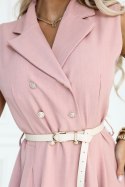 596-6 Elegancka szmizjerka midi ze złotymi guzikami i paskiem - pudrowy róż Numoco basic