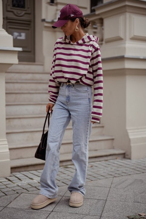 Bluza ERITH pasy - beż i bordo - UNI