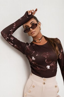 Bluzka SHIRA długi rękaw - Brown flowers - L/XL