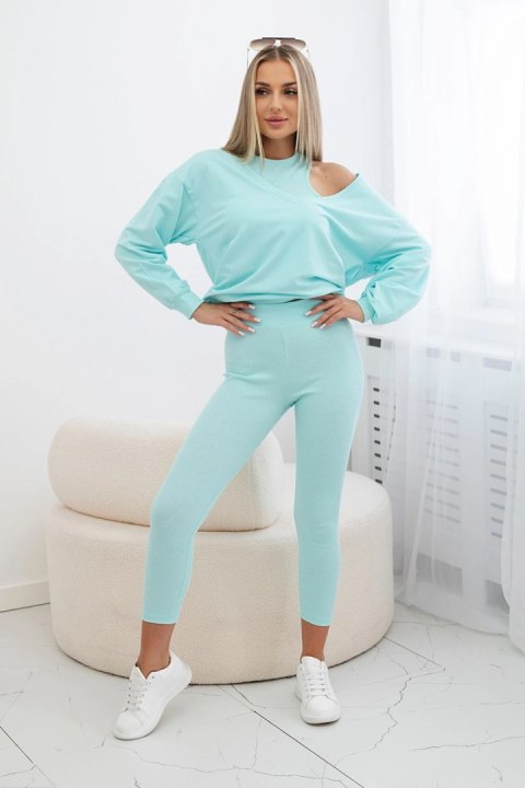 Komplet 3-częściowy bluza + top + legginsy miętowy