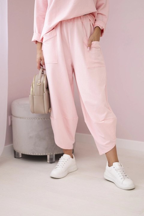 Komplet bawełniany bluza + spodnie pudrowy róż