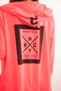 Narzutka z kapturem oversize różowy neon