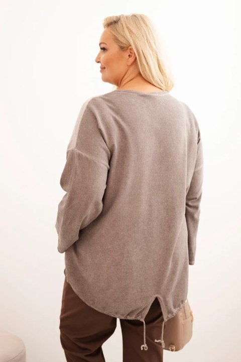 Bluza damska Plus Size bawełniana z nadrukiem serca i troczkami brązowa