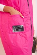 Kamizelka damska pikowana Plus Size z kapturem zapinana na zamek różowa