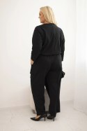 Kombinezon damski bawełniany Plus Size z wiązaniem w pasie i rękawem 3/4 czarny