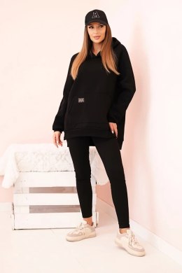 Komplet damski bawełniany bluza z kapturem i legginsy z wysokim stanem czarny