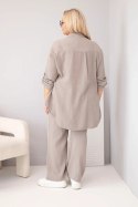 Komplet damski muślinowy Plus Size z koszulą zapinaną na guziki i spodniami z szeroką nogawką fango