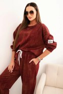 Komplet dresowy damski oversize z wiskozy i z efektem sprania bordowy