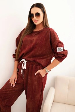 Komplet dresowy damski oversize z wiskozy i z efektem sprania bordowy