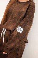 Komplet dresowy damski oversize z wiskozy i z efektem sprania brązowy