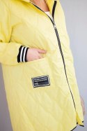 Kurtka damska Plus Size pikowana z kapturem i sportowymi mankietami żółta