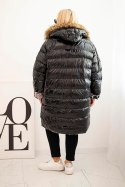 Kurtka damska Plus Size z kapturem i futerkiem czarna