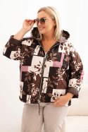 Kurtka damska Plus Size z kapturem i wydłużonym tyłem brązowa