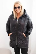 Kurtka damska zimowa Plus Size pikowana z kapturem czarna