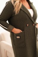 Płaszcz damski Plus Size ze sztucznego baranka z kieszeniami khaki