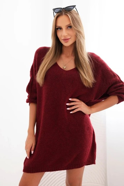 Sukienka damska Plus Size wełniana z dekoltem V bordowa