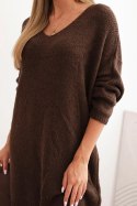 Sukienka damska Plus Size wełniana z dekoltem V brązowa