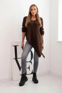 Sweter damski wełniany asymetryczny Plus Size z dekoltem V brązowy