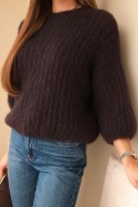 Sweter damski z moheru z krótkim rękawem brązowy