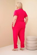 Kombinezon damski bawełniany Plus Size z wiązaniem w pasie fuksja