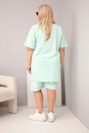 Komplet damski bawełniany Plus Size z bluzką i spodenkami miętowy