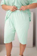 Komplet damski bawełniany Plus Size z bluzką i spodenkami miętowy