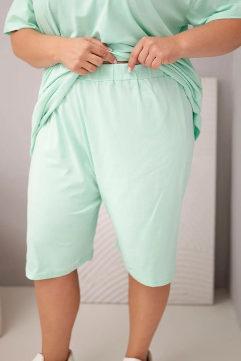 Komplet damski bawełniany Plus Size z bluzką i spodenkami miętowy