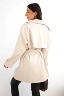 Płaszcz damski z ekoskóry wiązany w pasie beżowy