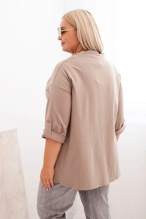 Bluzka damska Plus Size z bawełną o luźnym kroju z dekoltem wodnym fango