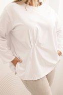 Bluzka damska plus size z bawełną z długim rękawem i marszczeniem biała