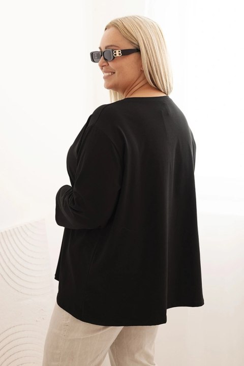 Bluzka damska plus size z bawełną z długim rękawem i marszczeniem czarna