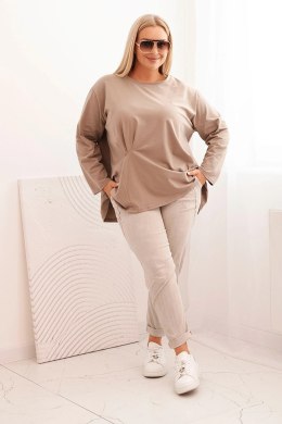 Bluzka damska plus size z bawełną z długim rękawem i marszczeniem fango