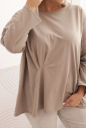 Bluzka damska plus size z bawełną z długim rękawem i marszczeniem fango
