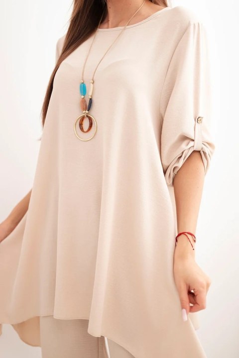 Komplet bluzka + spodnie z wisiorkiem beżowy