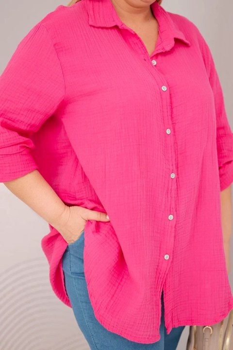 Koszula bawełniana muślinowa Plus Size fuksja